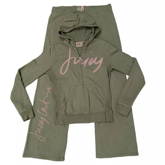 Juicy Couture Pants - Vintage Juicy Couture Matching Tracksuit Set Green Pink Medium Jacket Pants Rare